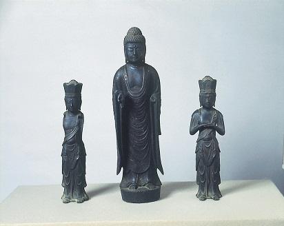 銅造　阿弥陀如来及両脇侍立像の画像