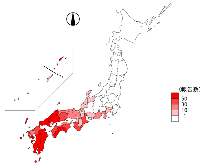 SFTS症例の届出地域
