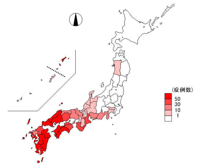 SFTS症例の届出地域