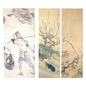 杏所「野菜売図」十江「雪中小禽・柳下水禽図」
