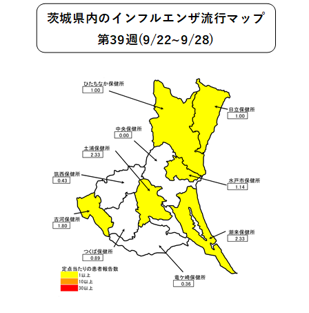 茨城県内インフルエンザ流行マップ