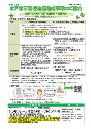 不育治療助成事業のご案内1枚目