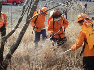 背負い式消火水のうを用いた訓練