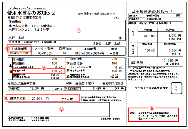 新しく発行される使用水量のお知らせ（検針票）を表示しています。