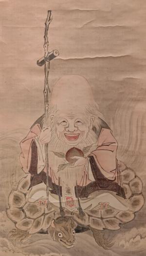 小泉檀山「福禄寿図」部分(絹本淡彩・三幅対、1808年)