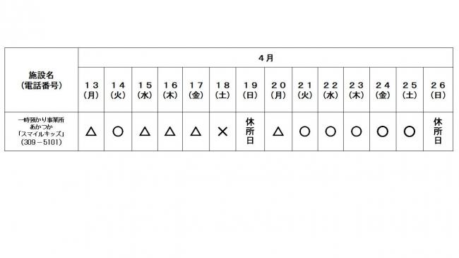 一時預かり空き状況