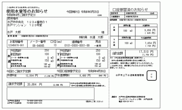 使用水量等のお知らせサンプル