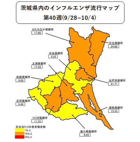 茨城県内のインフルエンザ流行マップ