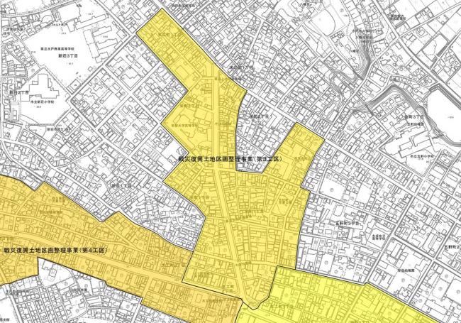 戦災復興土地区画整理事業(第三工区)の区域が示されています