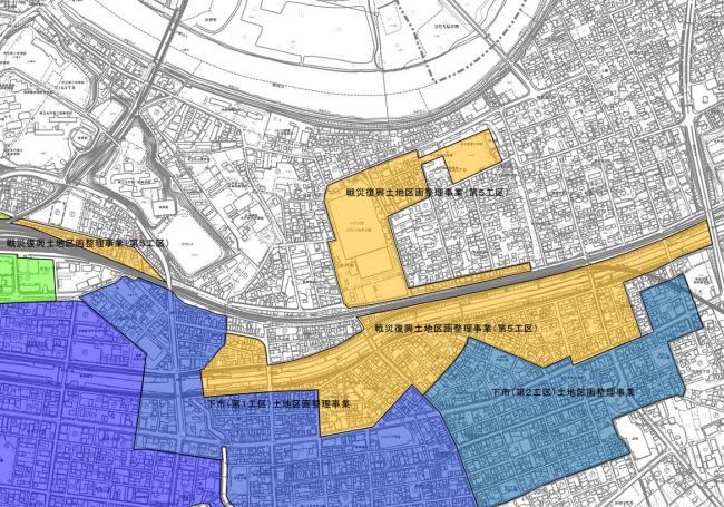 戦災復興土地区画整理事業(第五工区)の区域が示されています