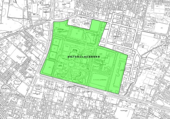 新県庁舎周辺土地区画整理事業の区域が示されています