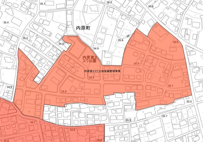 内原第2スワ土地区画整理事業の区域が示されています
