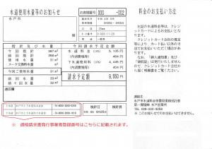 水道使用水量等のお知らせ（見本）