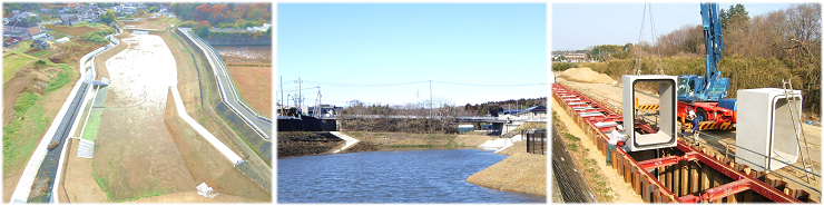 調節池と都市下水路布設の写真